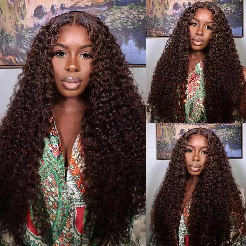 250% Density Chocolate Brown 13×6 Lace Deep Wave Wig Premium Super Double Drawn Wig