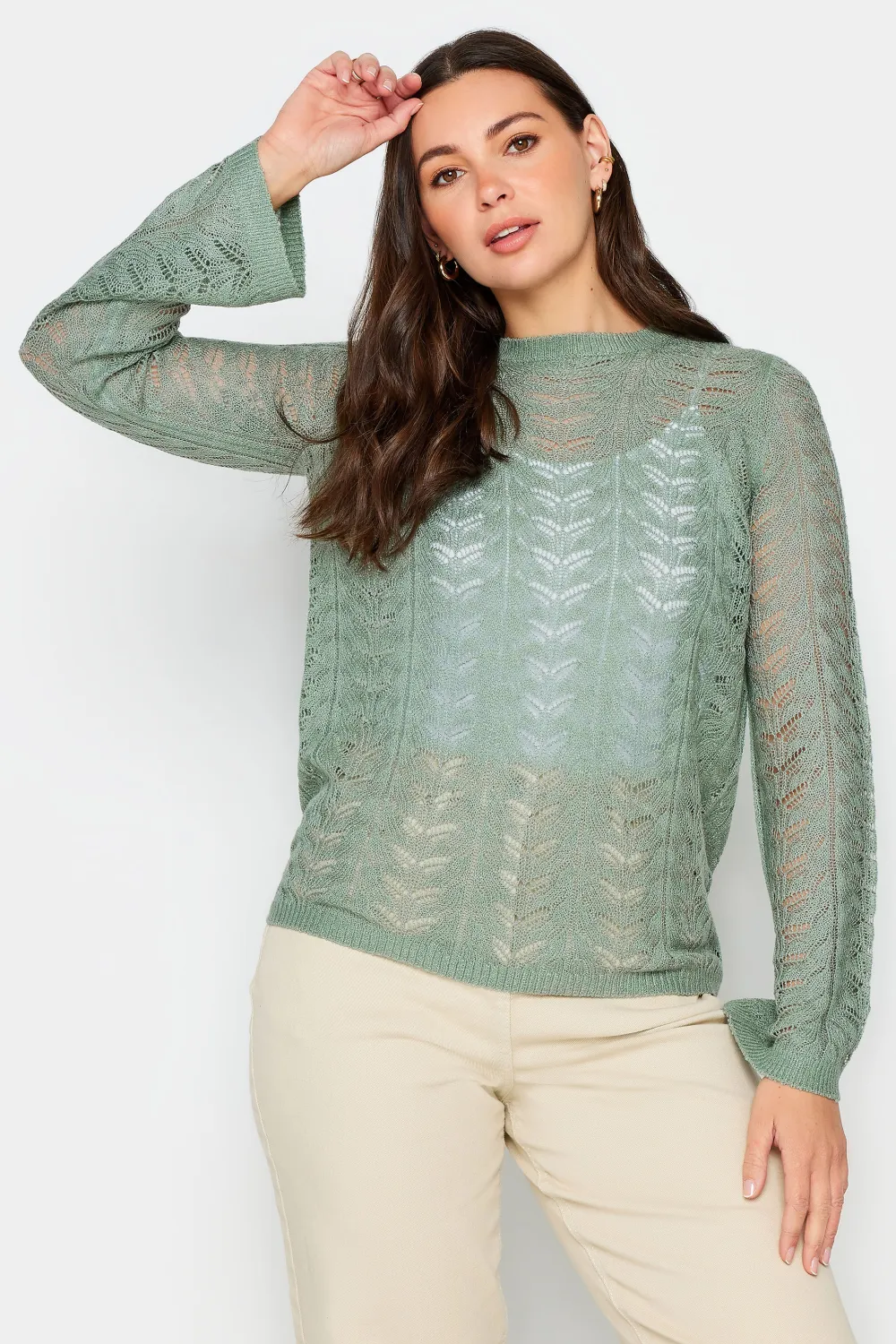 LTS Tall Sage Green Pointelle Stitch Jumper