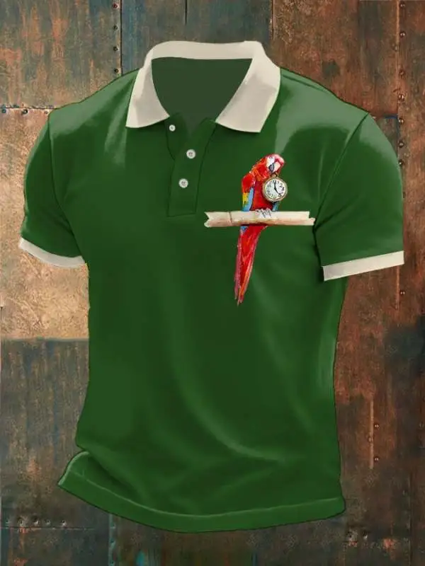 Men's 5 O'clock Parrot Print Polo Shirt