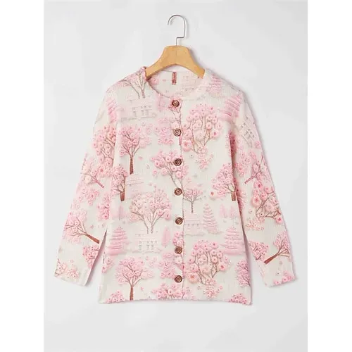 Women's Sweater Daily Graphic Crew Neck Print Long Sleeve Regular Tops Knit Weekend Beige Fall Winter