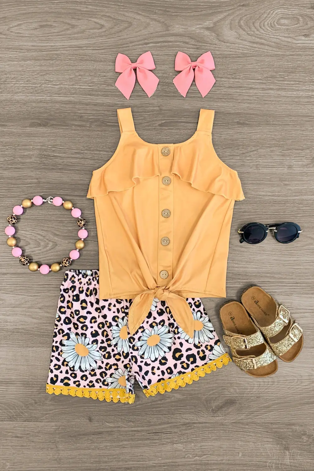 Pink & Mustard Daisy Leopard Short Set