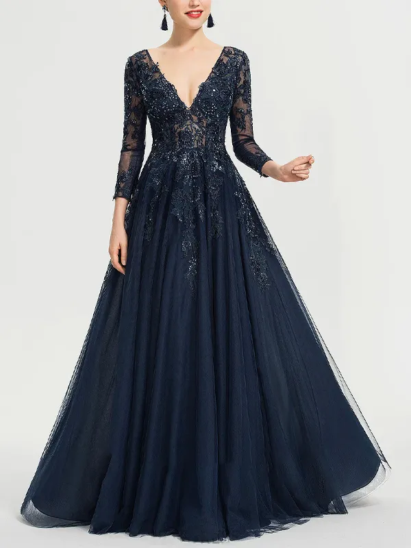 V-neck Sequined Long-sleeved Maxi Dress