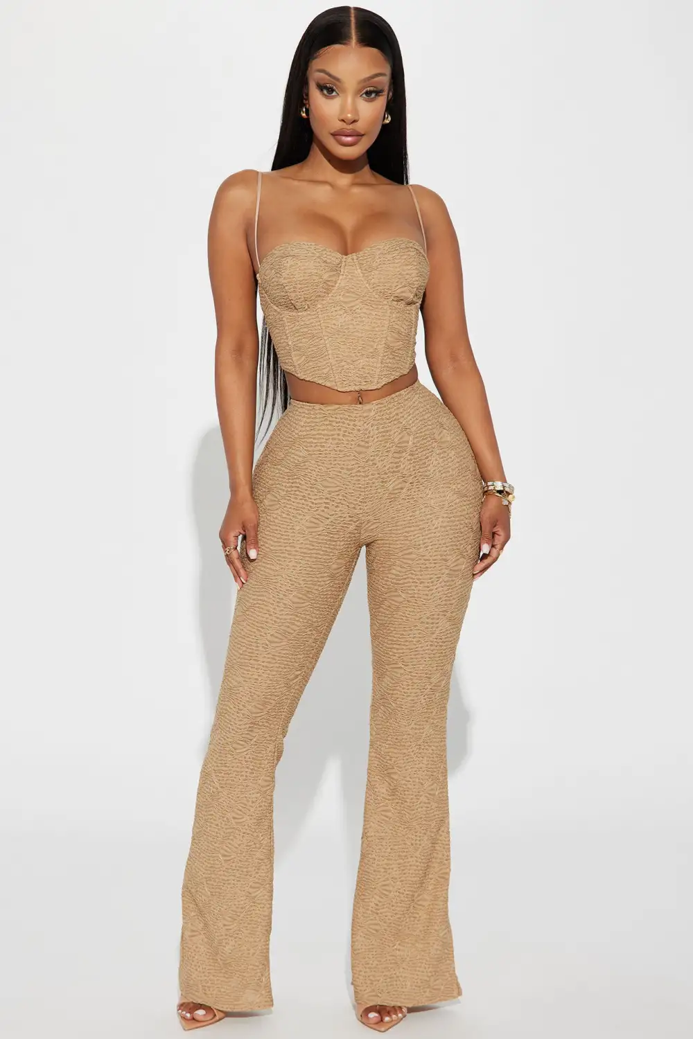 Macie Textured Pant Set - Mocha