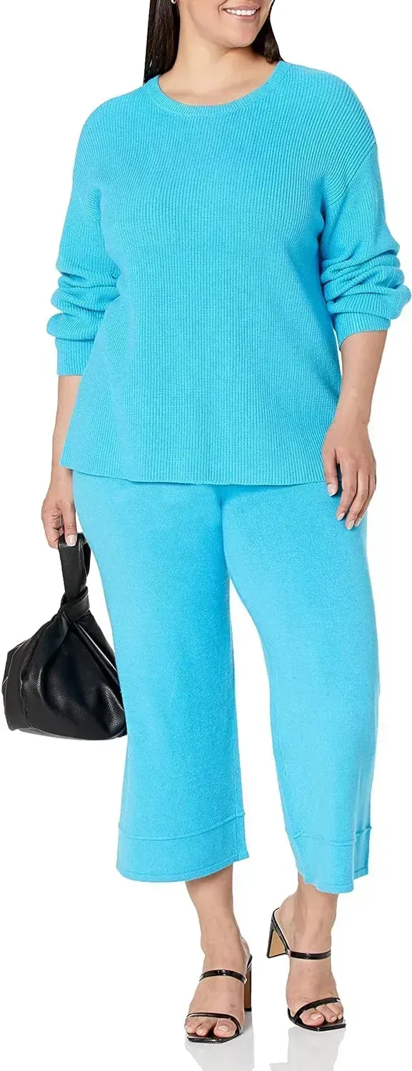 Women's Alice Crewneck Back-Slit Ribbed Pullover Sweater