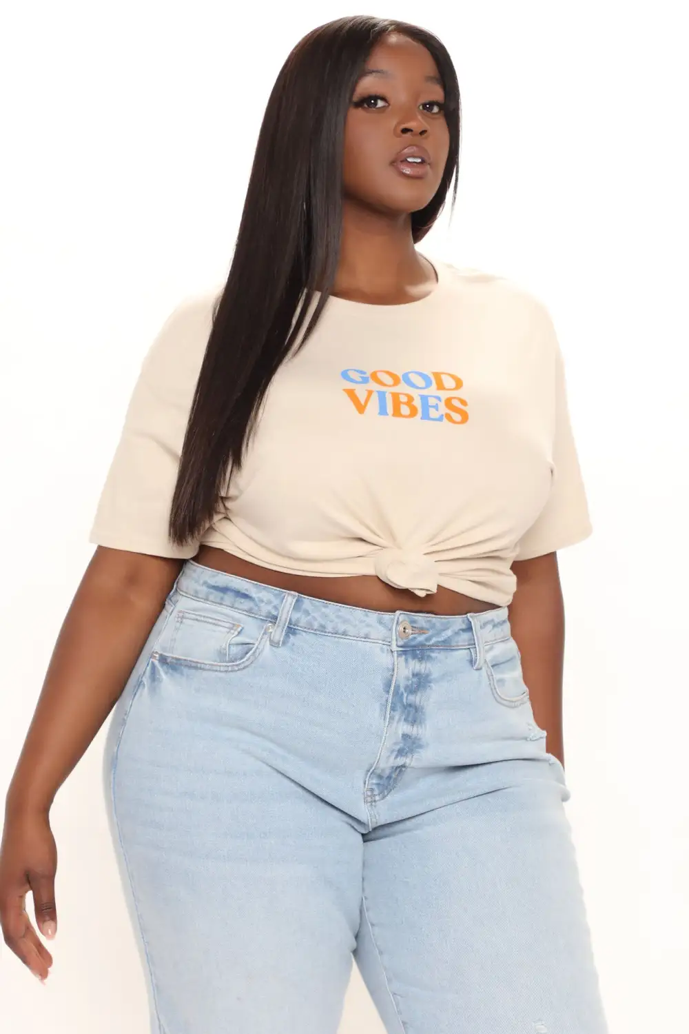 Good Vibes Smiley Face Tee - Nude