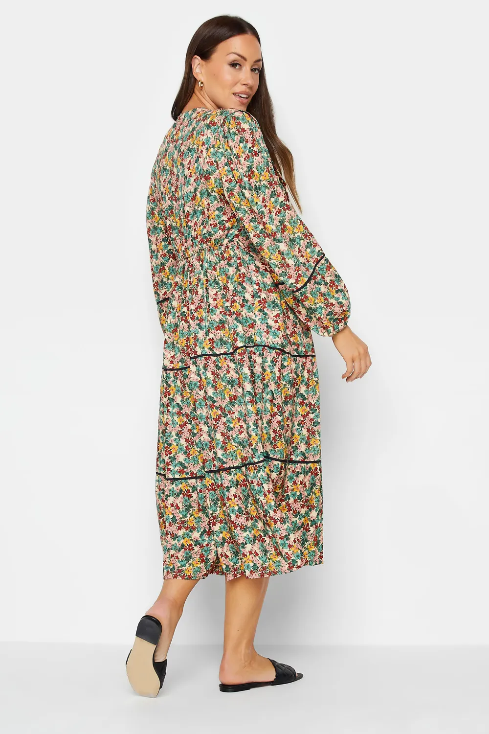 M&Co Green Floral Print Crochet Trim Maxi Dress