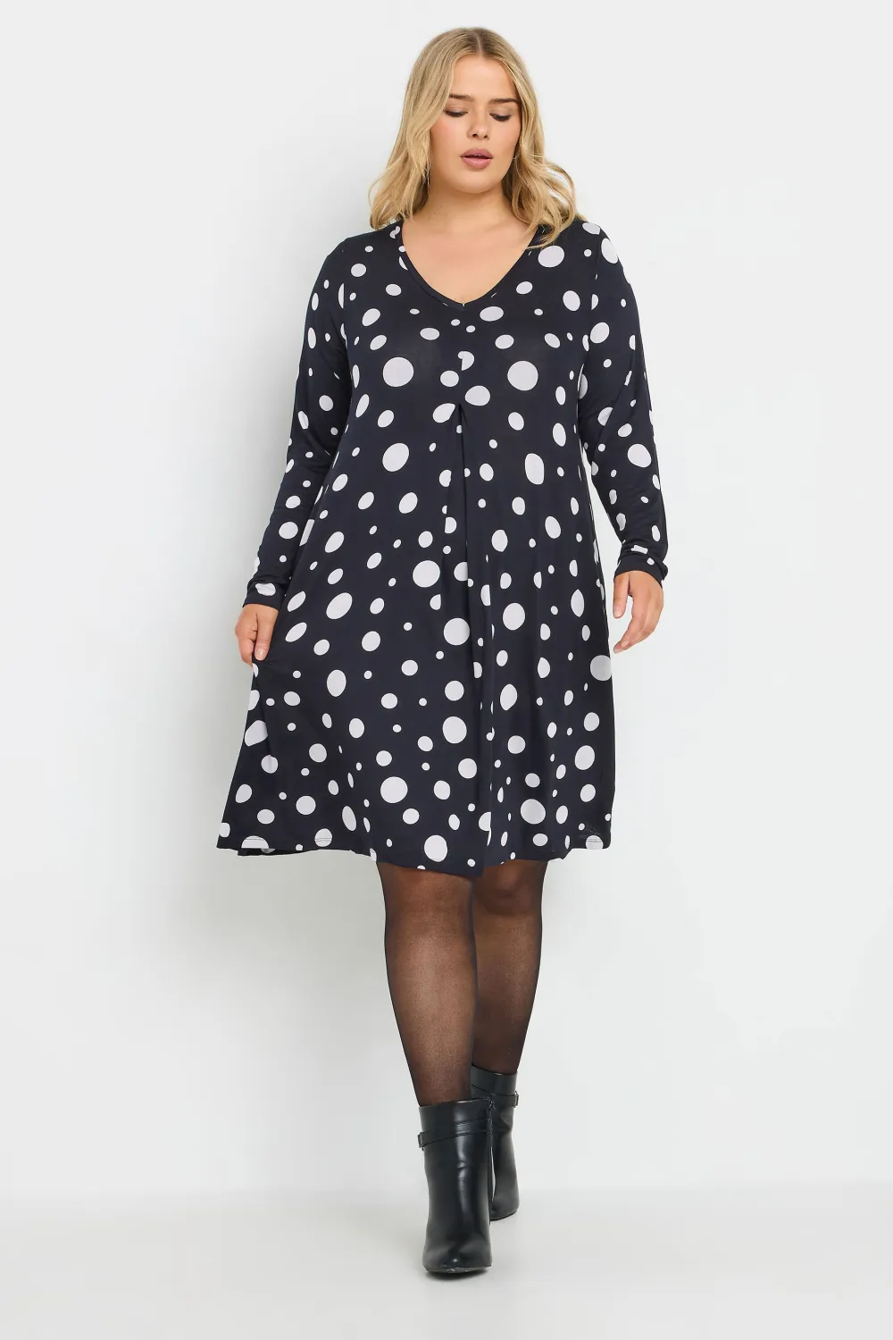 YOURS Curve Black Polka Dot Print Mini Dress