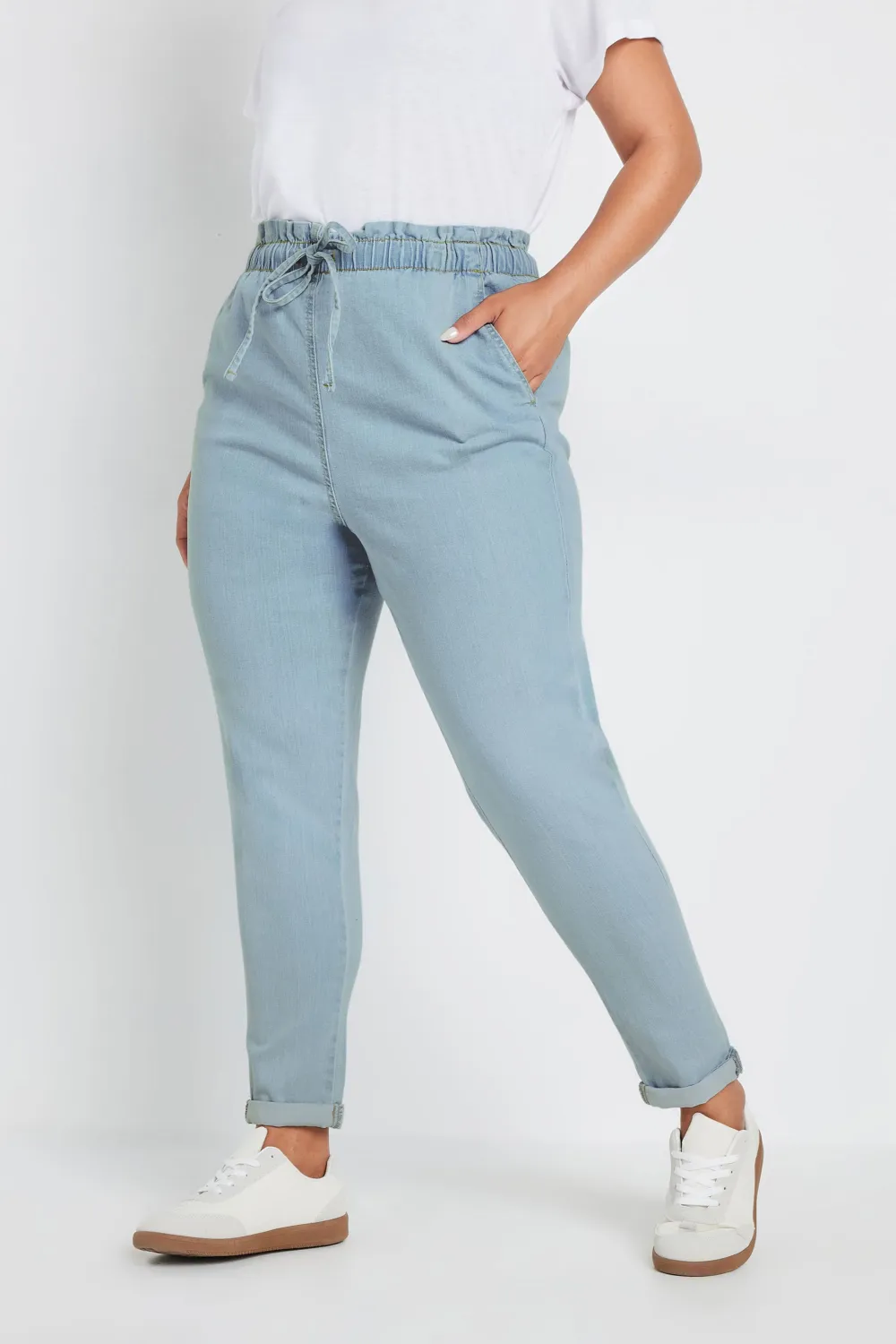 YOURS Curve Light Blue Paperbag Waist Stretch MOM Jeans