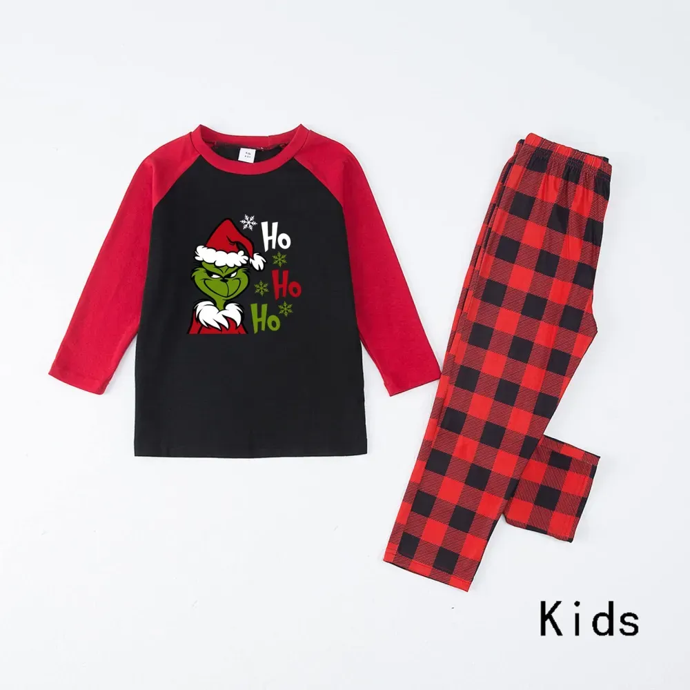 Santa 'Ho Ho Ho' Print Cartoon Family Matching Raglan Long Sleeve Pajamas Sets