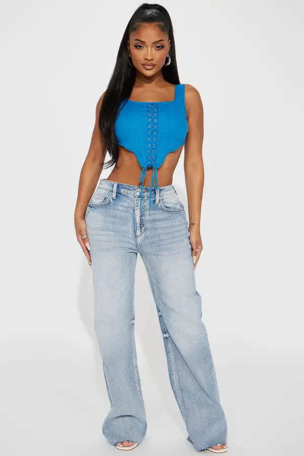 Azriel Linen Corset Top - Blue