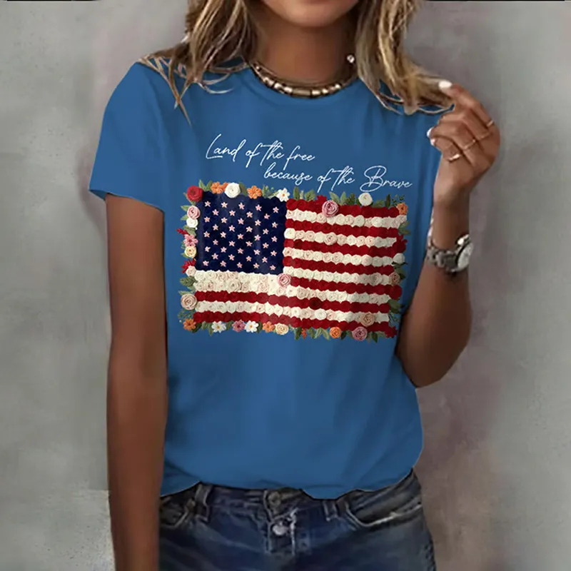 Retro Independence Day Land Of The Free Because Of The Brave Print T-shirt