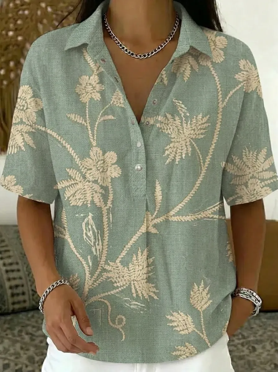 Women's Nashville Floral Botanical Printed V-Neck Shirt