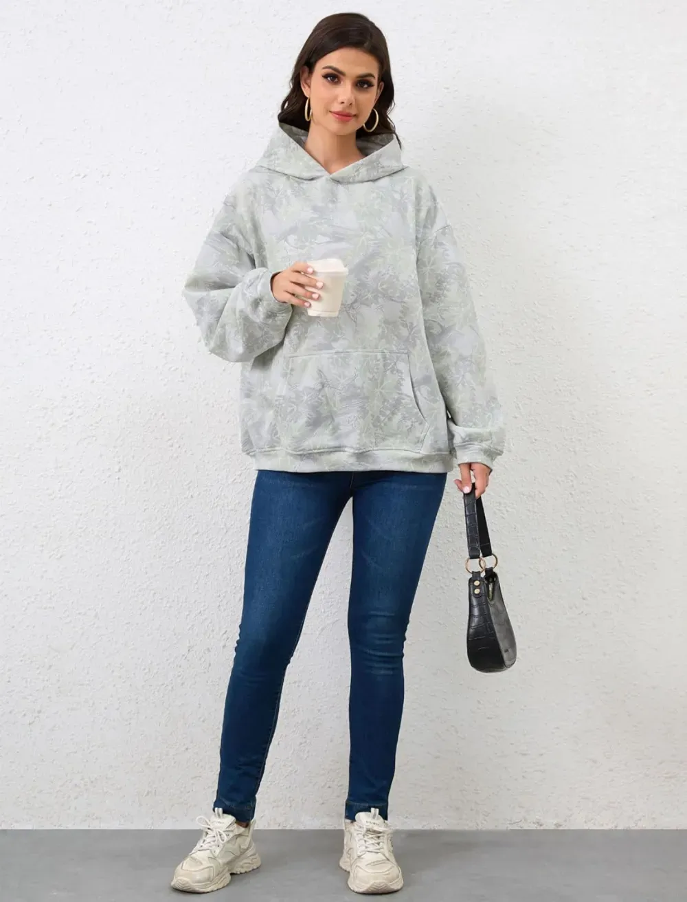 Womens Camo Hoodies Maple Leaf Print Oversized Hooded Sweatshirt Fleece Pullover Sweatshirts Long Sleeve with Pocket