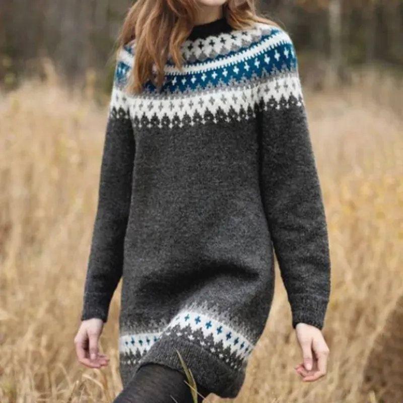 Fairman Isle Print Long Sleeve Knit Midi Dress