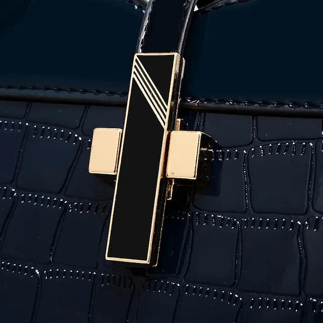 Women's Handbag Satchel Top Handle Bag Patent Leather PU Leather Office Office & Career Solid Color Crocodile Wine Black Blue