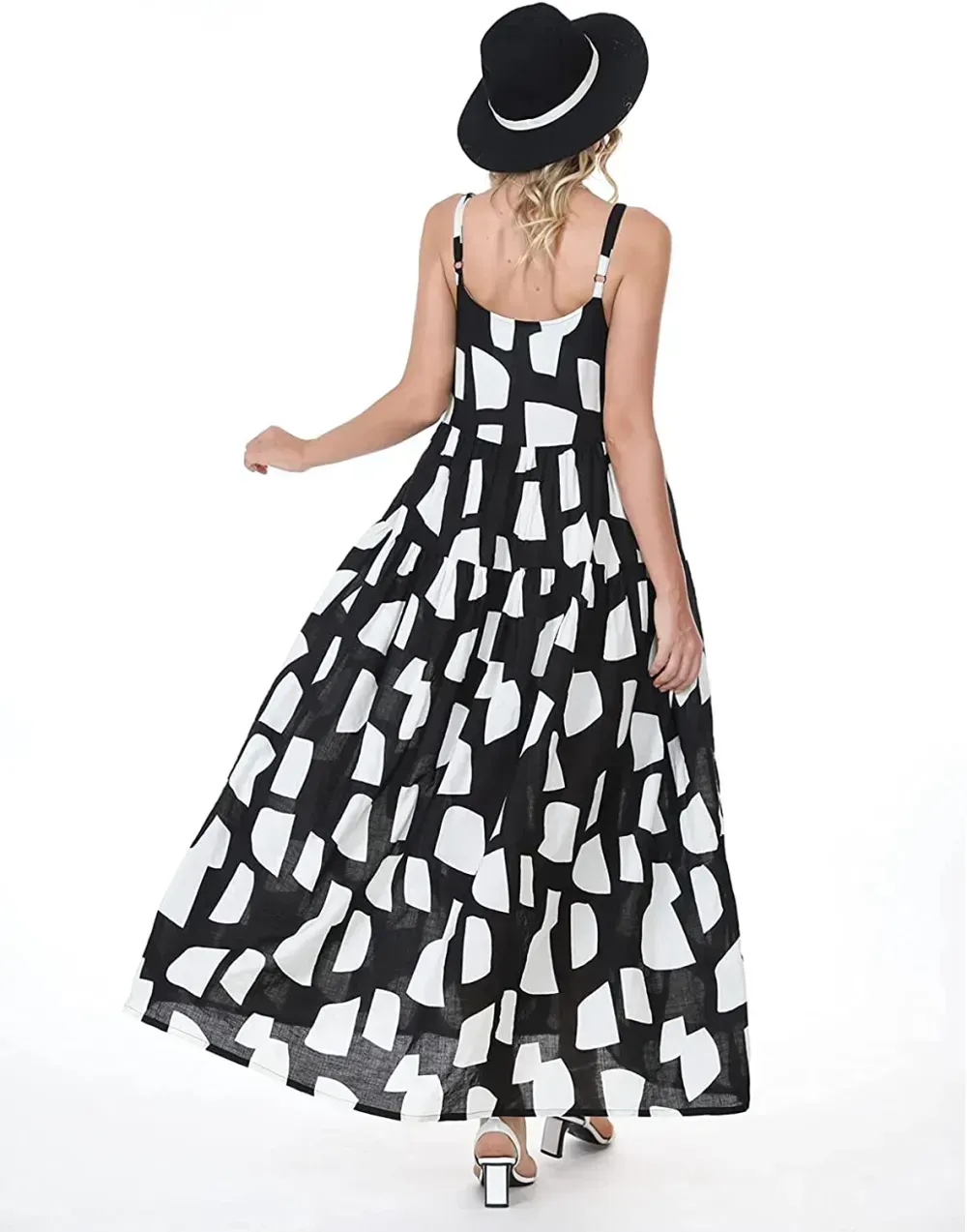 Summer Dresses for Women Casual Loose Bohemian Floral Dress with Pockets Spaghetti Strap Maxi Dress E75