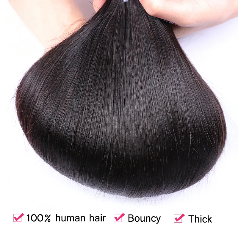 Sterly Raw Hair Straight Human Hair Weave 3 Bundles With 4×4 Lace Closure