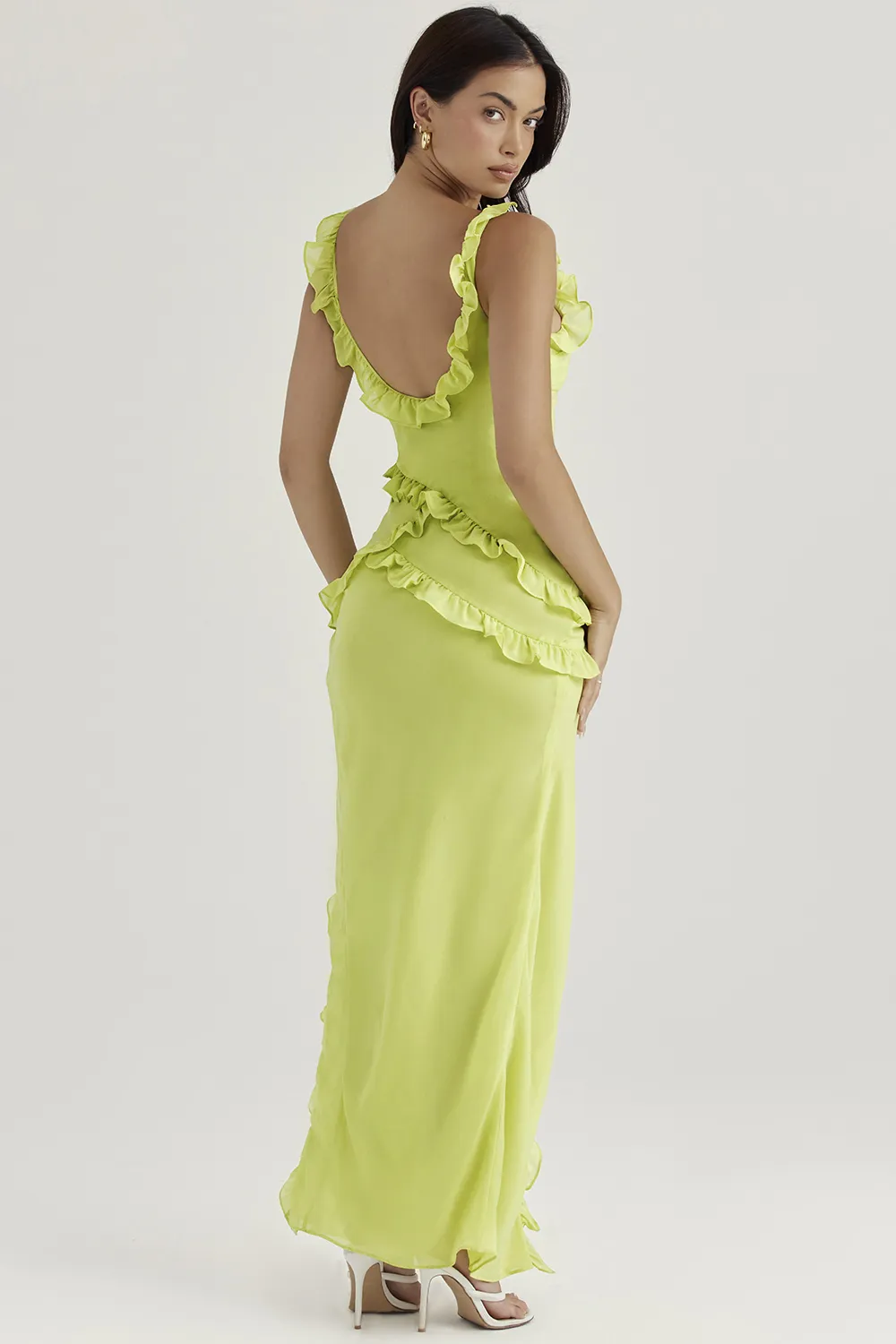 FLAME ORANGE RUFFLE MAXI DRESS