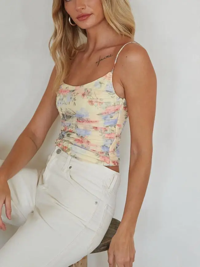 Penelope Ruched Floral Mesh Top