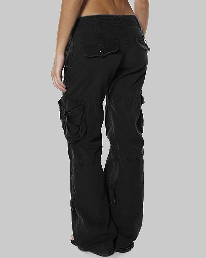 Flap Pocket Zip Detail Straight Leg Cargo Pants