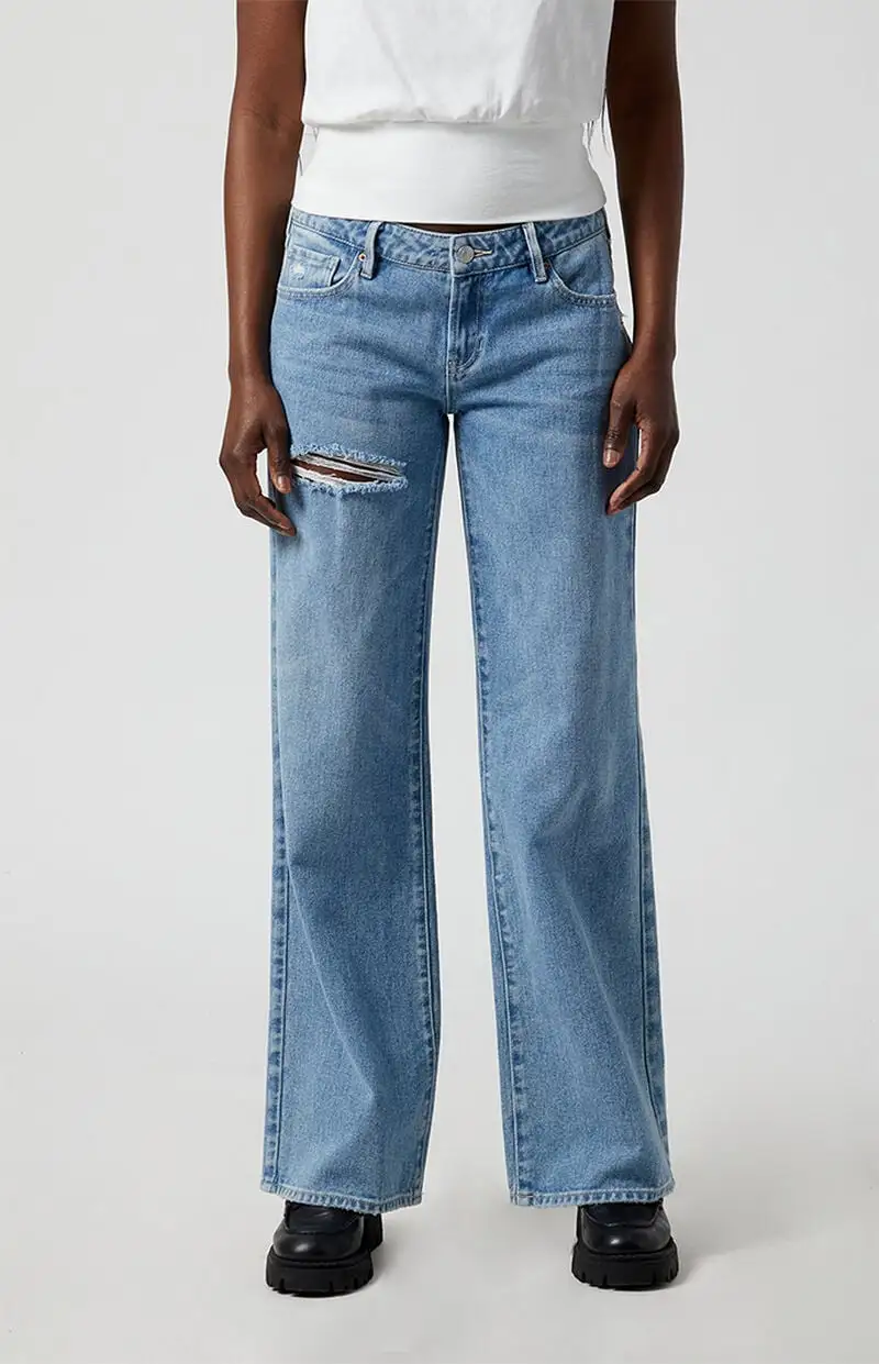 PacSun Medium Indigo Ripped Low Rise Girlfriend Jeans