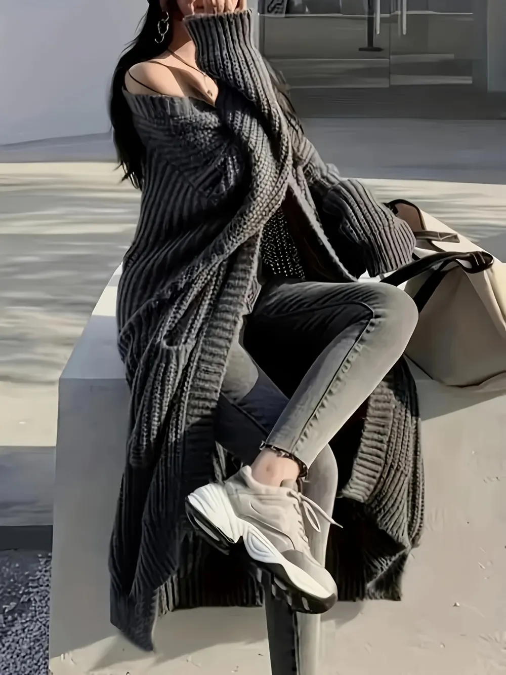 Open Front Cardigan Casual Long Sleeve Drop