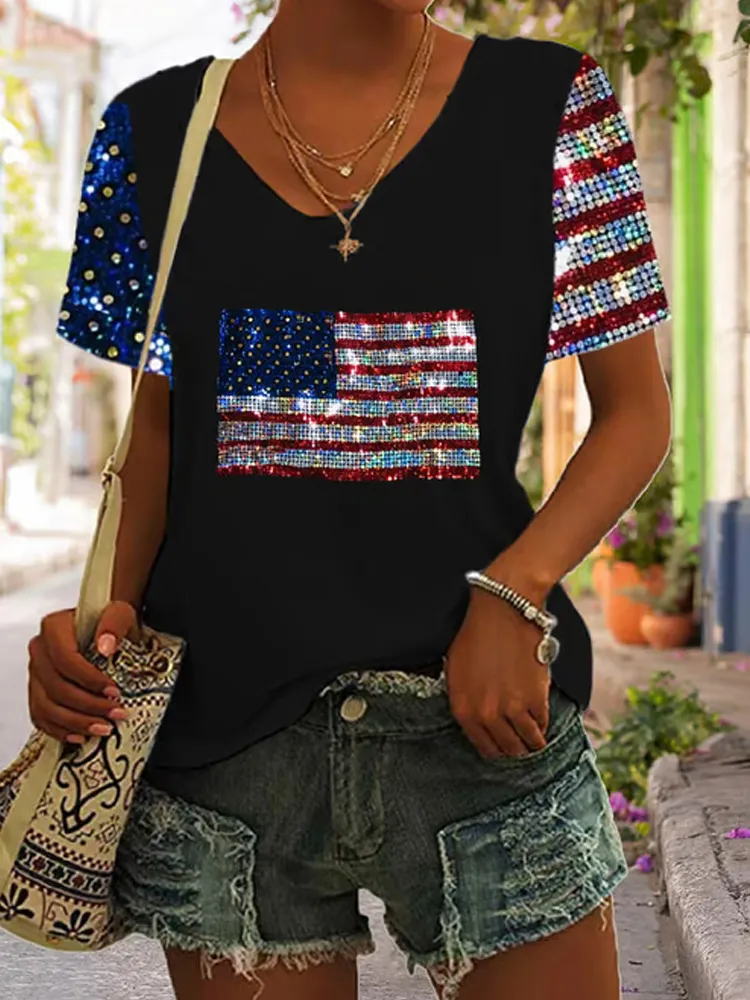 Women's Independence Day Printed Casual T-shirt