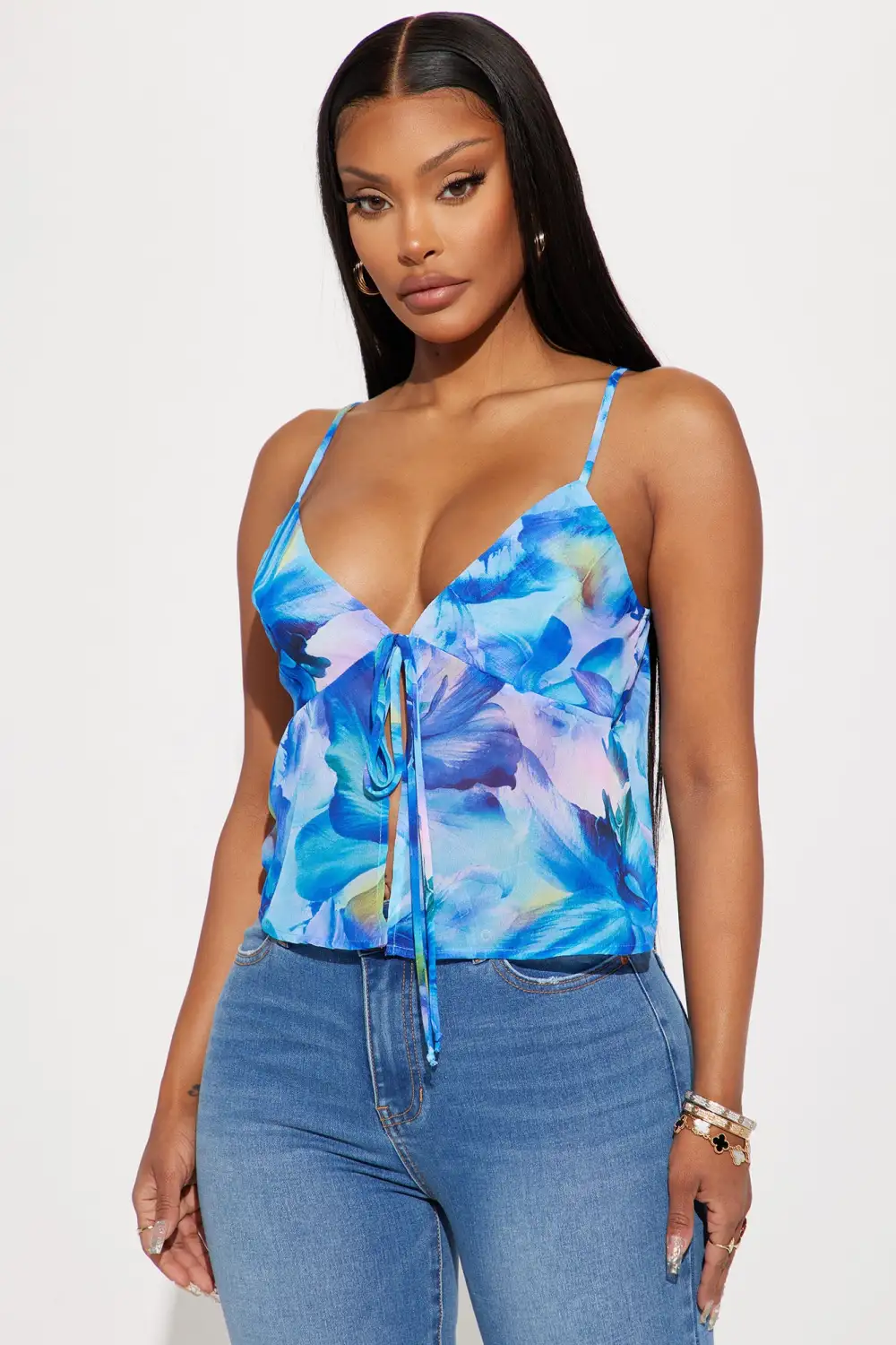 Dalal Floral Top - Blue/combo