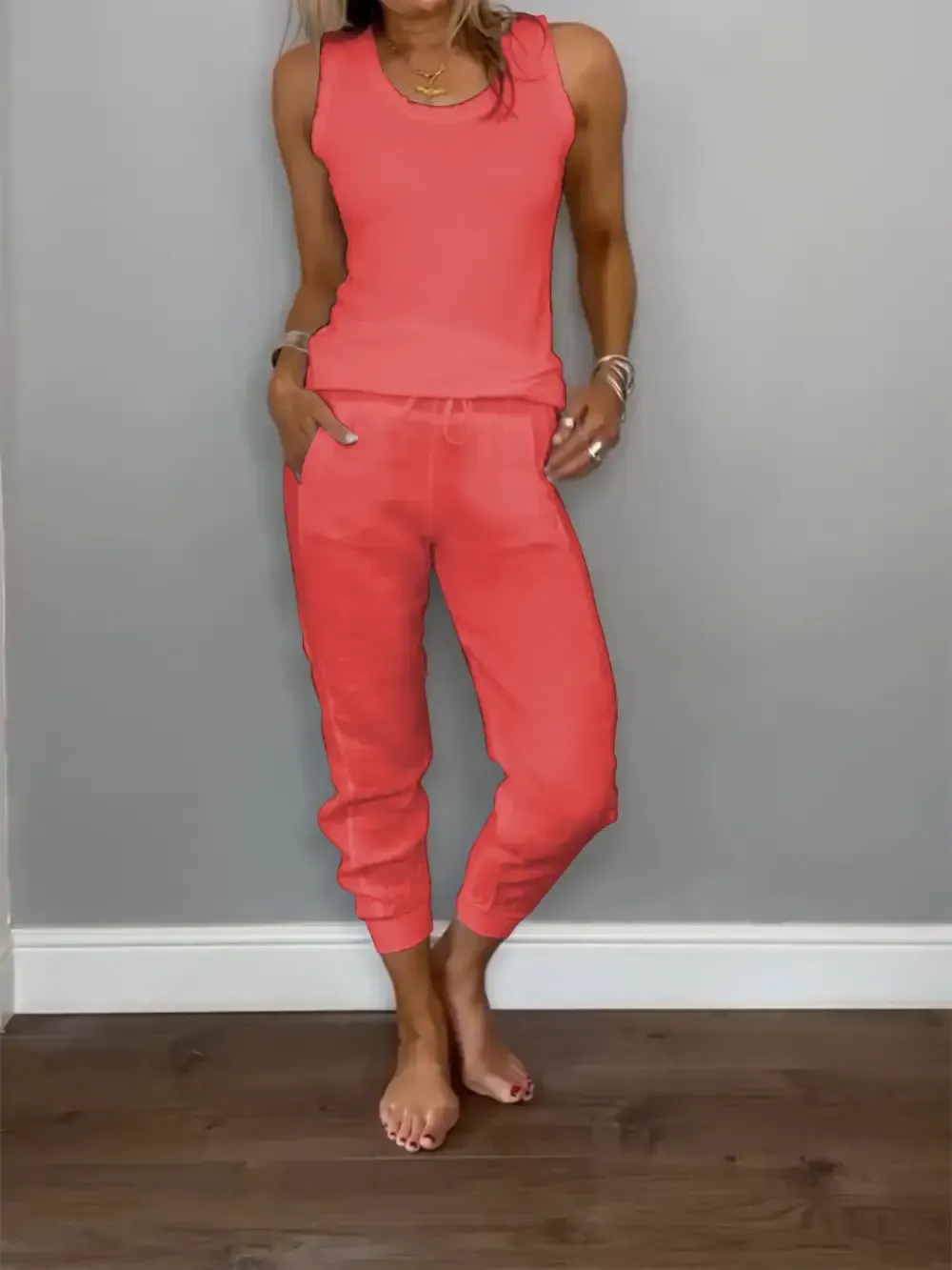 Women's Daliy Summer Cotton and Linen Casual Two-piece Set