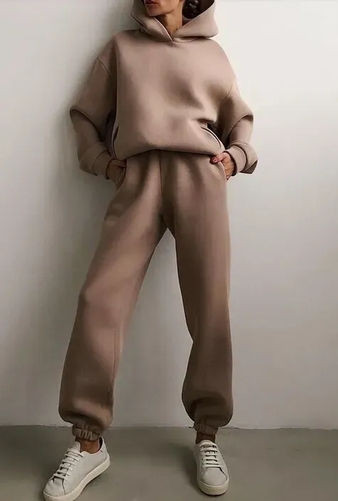 Fashion Casual Hooded Solid Color Two-piece Suits