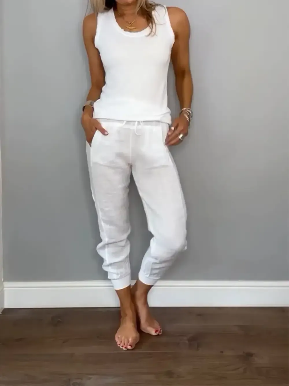 Women's Daliy Summer Cotton and Linen Casual Two-piece Set