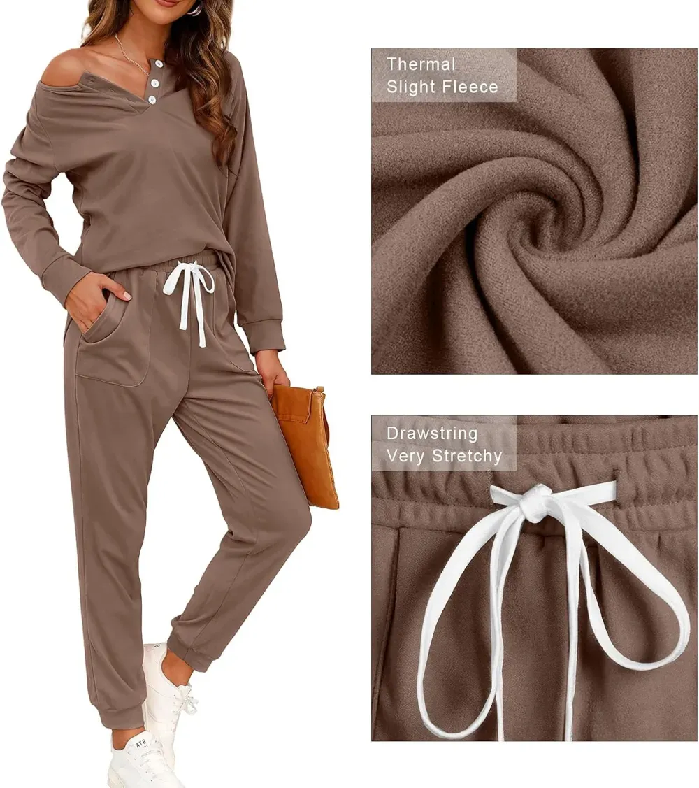 Two Piece Outfits for Women Lounge Sets Button Down Sweatshirt Sweatpants Sweatsuits Set with Pockets