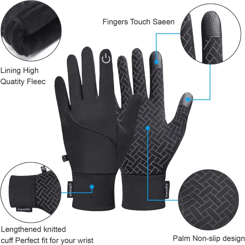 Winter Gloves for Men Women Thermal Touch Screen Water Resistant Windproof Anti Slip Heated Warm Glove for Cycling Running Biking Driving Hiking