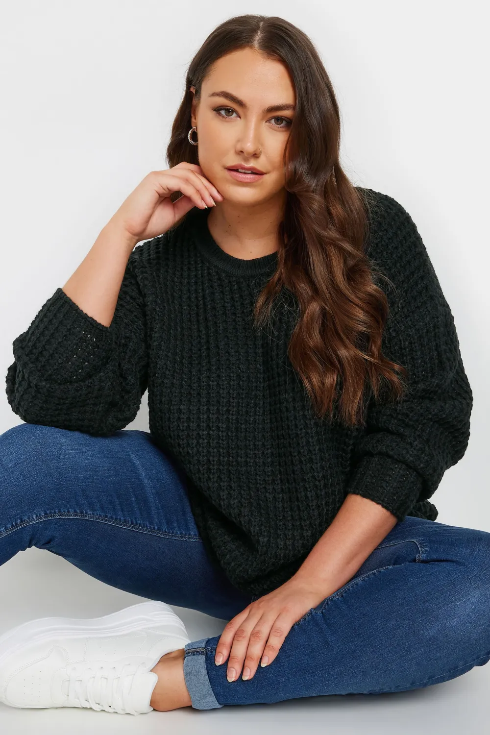YOURS Curve Stone Brown Waffle Knit Jumper