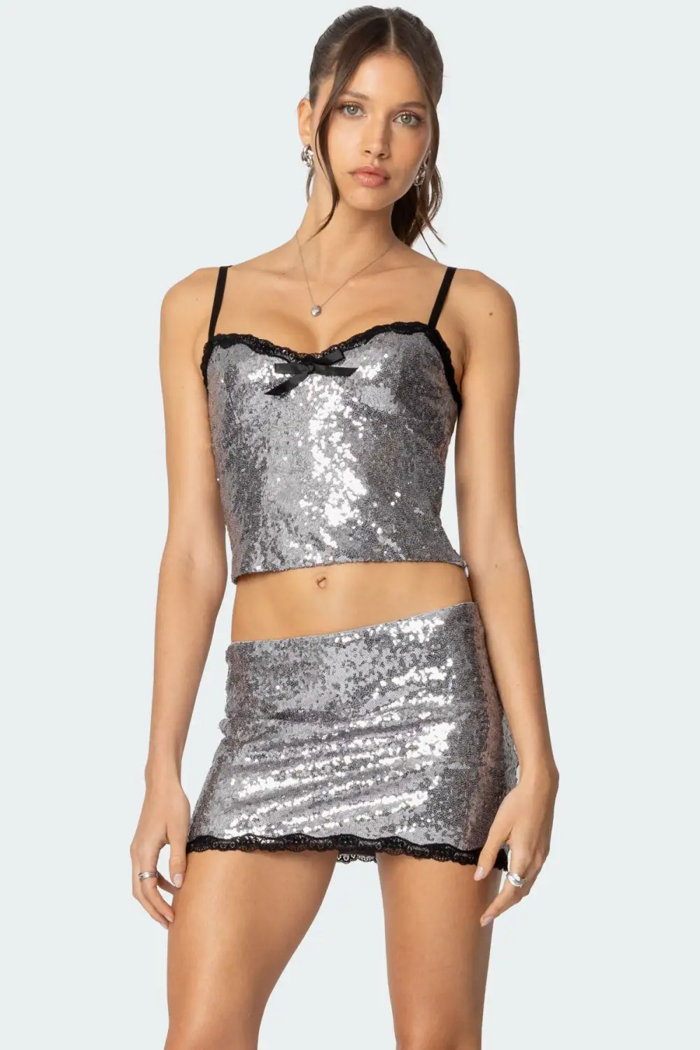 Revel Lace Trim Sequin Tank Top
