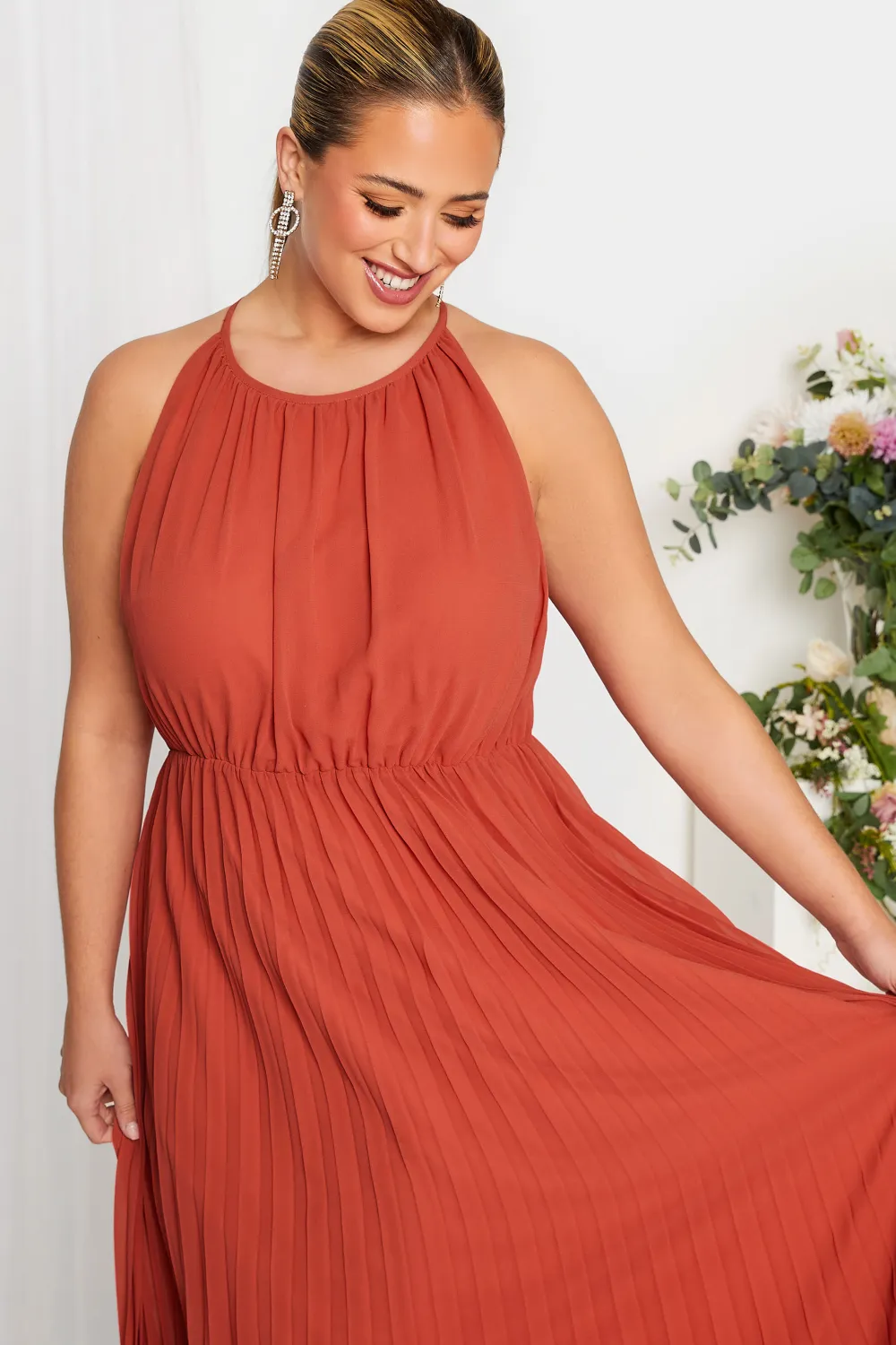 YOURS LONDON Curve Orange Pleated Maxi Dress