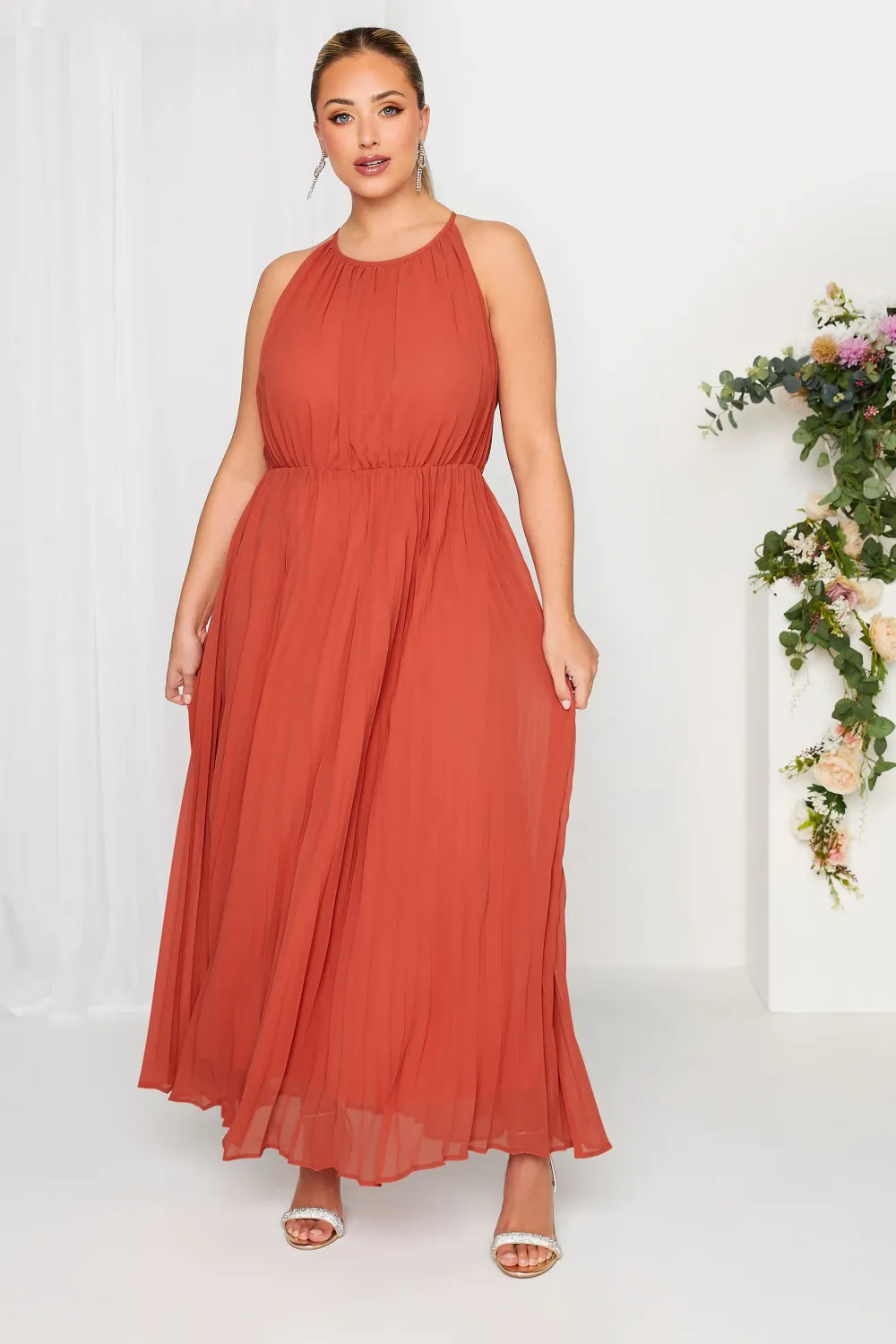YOURS LONDON Curve Orange Pleated Maxi Dress