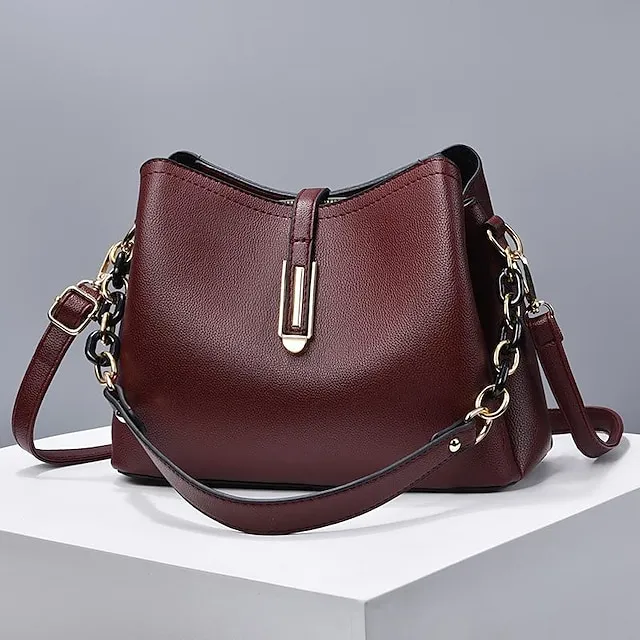 Women's Crossbody Bag Shoulder Bag Dome Bag PU Leather Office Daily Zipper Chain Large Capacity Waterproof Breathable Solid Color claret off white Black