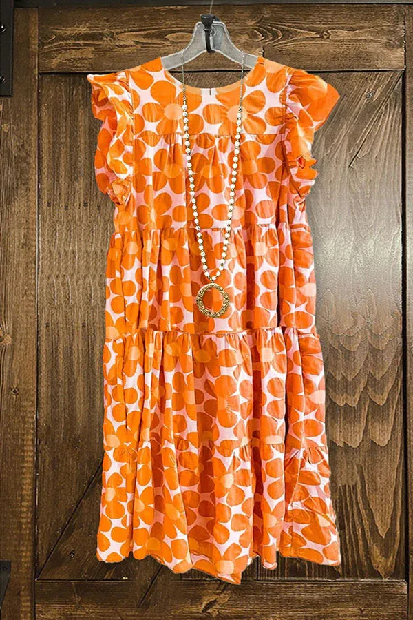 Cute Floral Print Ruffled Dress