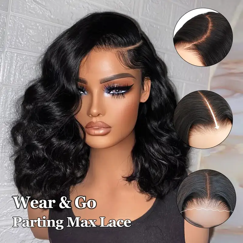 Glueless #1 Jet Black Flexi-Fit Invisi Drawstring Cap Elegance Loose Deep Wave Bob Wig Human Hair Wigs