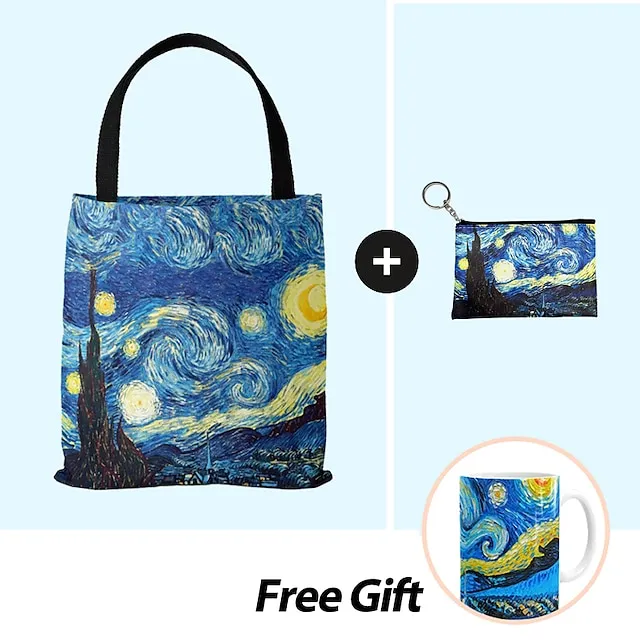 Women's Tote Shoulder Bag Canvas Tote Bag Canvas Shopping Daily Flower Print Large Capacity Foldable Durable Color Block Flower sunflower Starry Night Apricot blossom