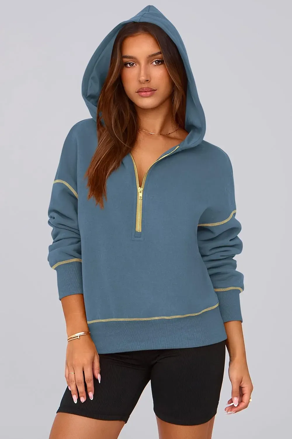 Women's Hooded Sweatshirts Long Sleeve Half Zip Cropped Hoodie Pullover Winter Fashion Clothes