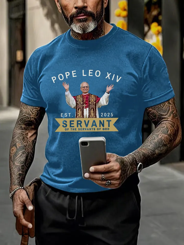 Men'S Pope Leo Xiv Est 2025 Servant Of The Servants God Printed T-Shirt