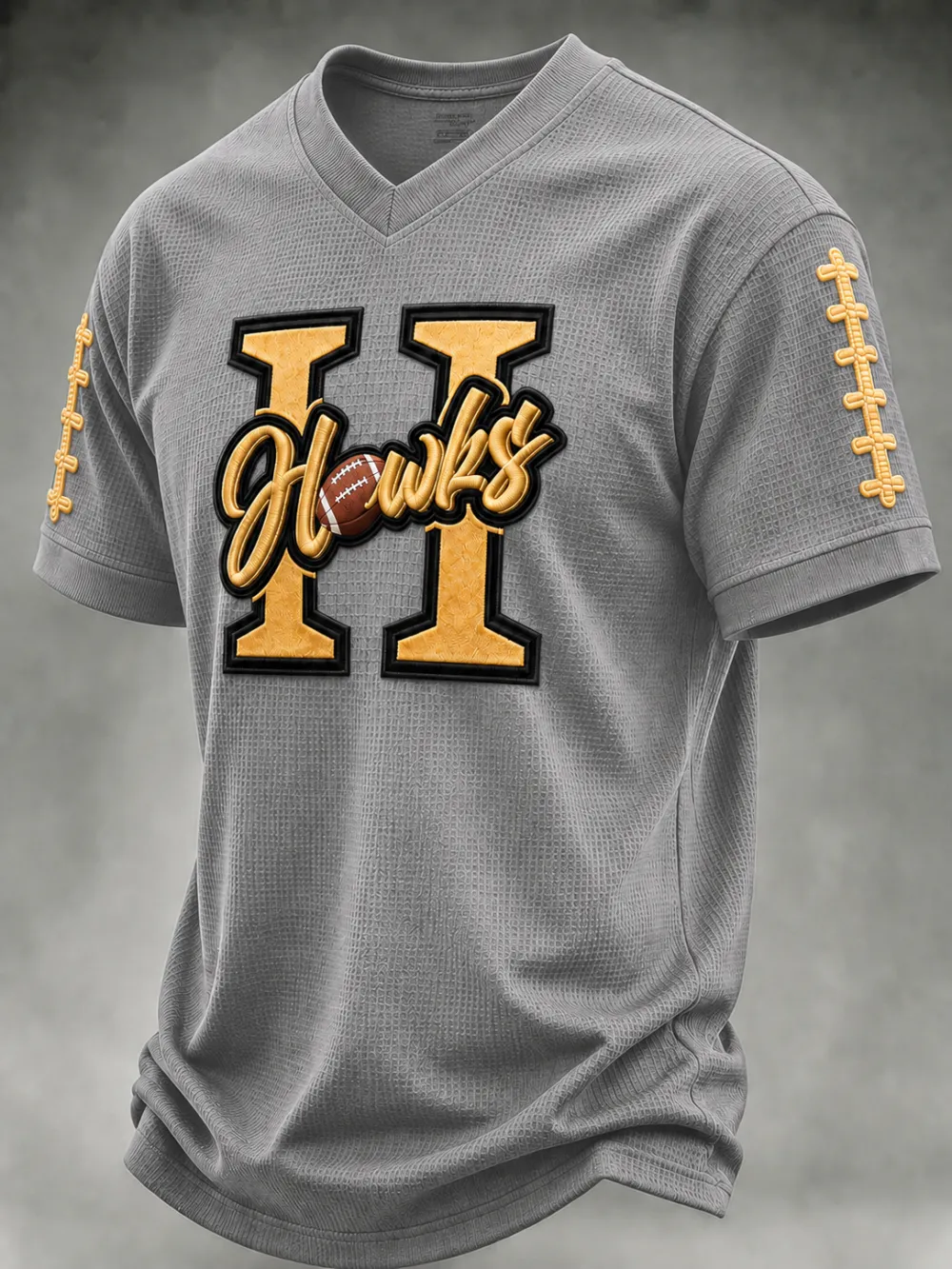 Men'S College Football Fan Splicing Waffle V-Neck T-Shirt