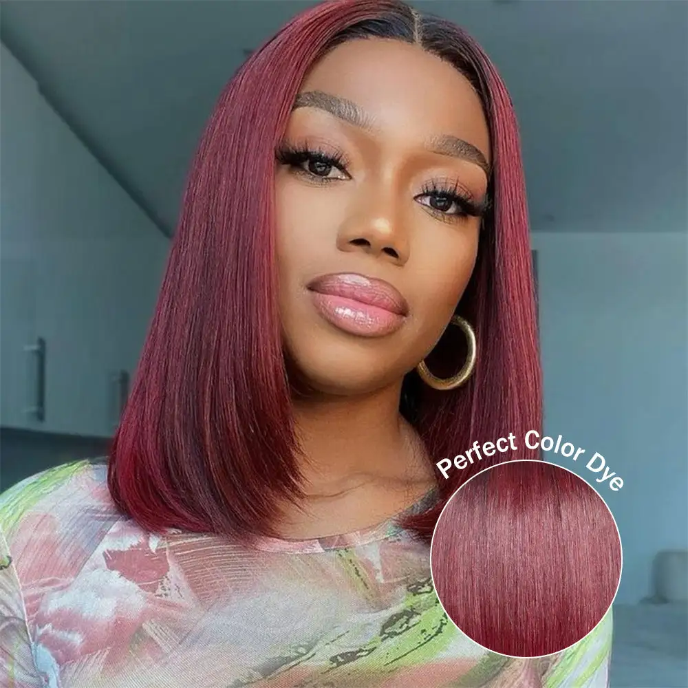 Sterly 1B/99J Burgundy Ombre 13x6 Lace Front Wig Straight Human Hair Bob Wigs for Black Women