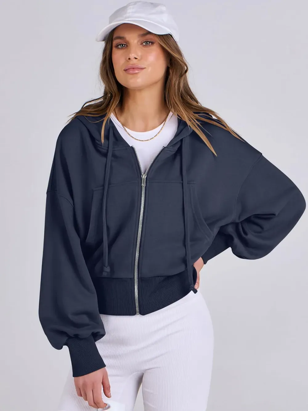 Women's Zip Up Hoodies Cropped Sweatshirts Full Zip Jackets Casual Fashion Fall Outfits Winter Clothes