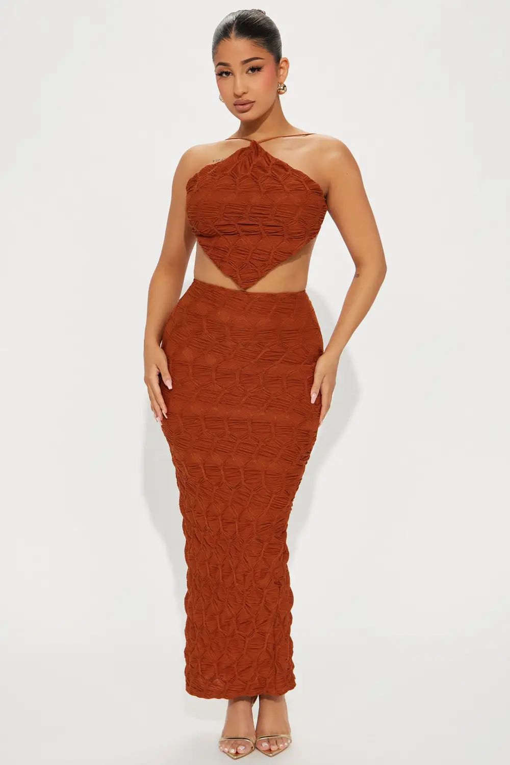 Luna Textured Skirt Set - Mocha