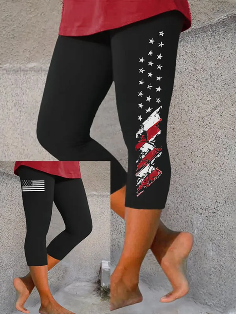 Women's Independence Day Cross Flag Print Casual Leggings