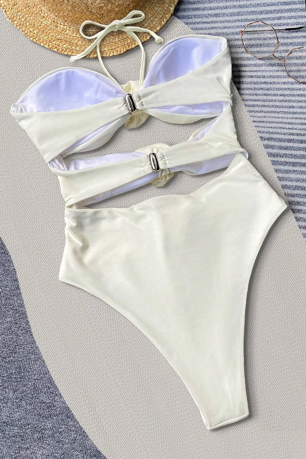 Bikinx Monochrome Halter Neck 3d Flower Decoration Sexy One-piece Swimsuit