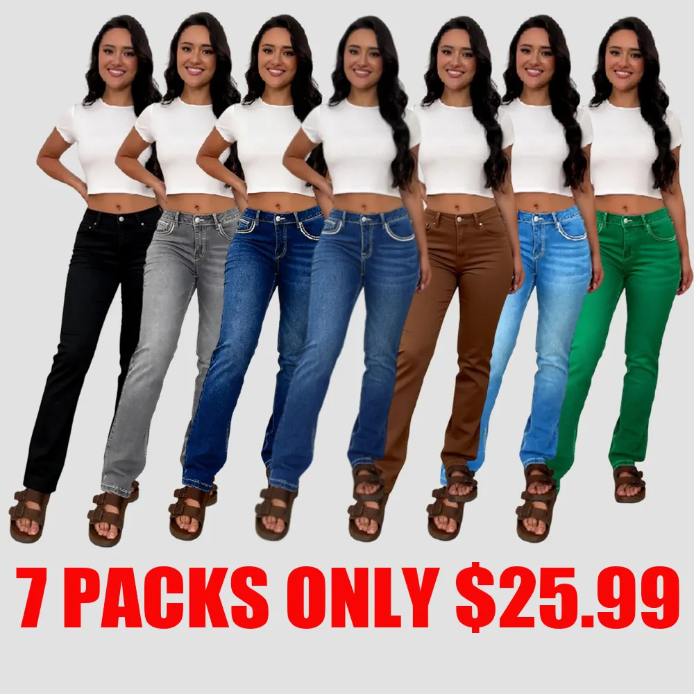 🔥2025 HOT SALE🔥Embroidery Mid Waist Bootcut Jeans Without Belt